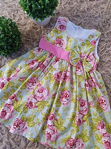 Vestido Casual infantil - Cor: Rosa/Verde Água - Tamanho: 3 anos (M)