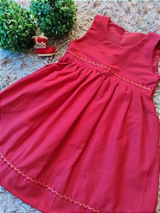 Vestido Casual infantil - Cor: Vermelho/Dourado - Tamanho: 4 e 5 anos (G)