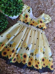 Vestido Temático infantil - Tema: Abelhinha - Cor: Amarelo/Preto - Tamanho: 0 à 6 meses (RN)