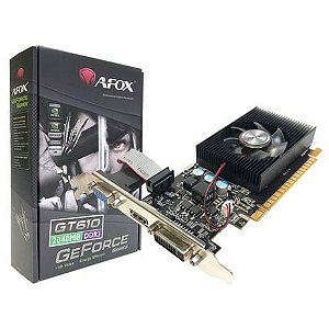 Placa de Vídeo NVIDIA Afox GeForce GT 610 2GB DDR3 64 Bits Low Profile VGA DVI HDMI