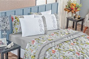 Jogo de Lençol King Florata 4 Peças Percal 180 Fios Bordado