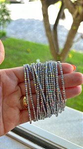 Mix 6 pulseiras de strass com elastano grafite