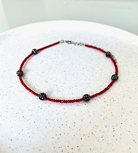 Chocker cristais vermelho com bolinhas em marcassita