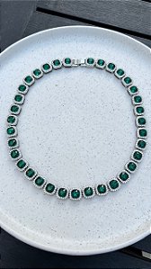 Colar pedraria verde prata com zircônia