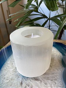 Porta-Velas Selenita | Cristal de Limpeza, Meditação e Paz
