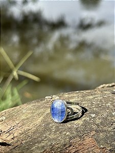 Anel Ajustável Cianita Azul | Cristal de Proteção e Expressão - Prata 925