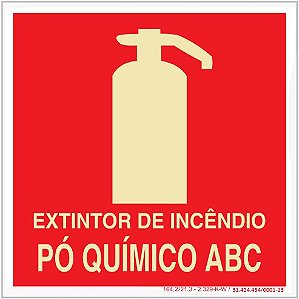 Placa Sinalização de Emergência - Fotoluminescente - Extintor de incêndio pó quimico ABC