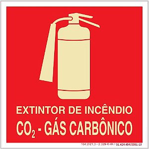 Placa Sinalização de Emergência - Fotoluminescente - Extintor de incêndio CO² - Gás carbônico