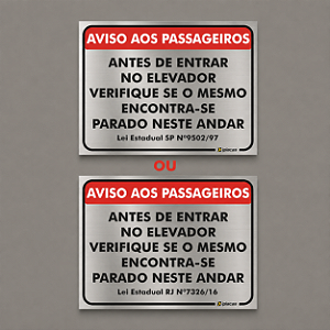 Placa - Aviso Aos Passageiros Elevador - Aluminio