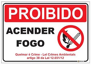 Placa Proibido Acender Fogo