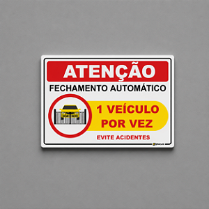 Placa - Atenção - Fechamento automático um veículo por vez