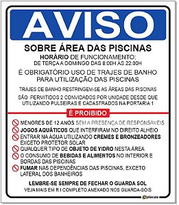 Placa - Aviso - Sobre Área das Piscinas