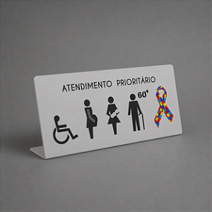 Placa ''L'' Atendimento prioritário 25x10cm