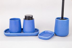 Conjunto Banheiro em Cerâmica | Azul - 5 Peças