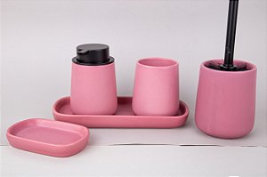 Conjunto Banheiro de Cerâmica | Rosa - 5 Peças