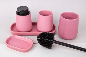 Conjunto para Banheiro de Cerâmica 5 peças - Rosa