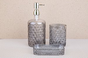 Conjunto para Banheiro em Vidro | Prata Metalizado - 3 Peças