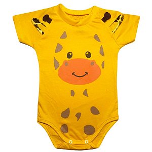 Body Manga Curta Bebê Luxo Bichinhos Girafa