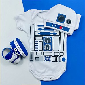 Kit Body Bebê R2-D2 Star Wars com Touquinha e Tênis Azul