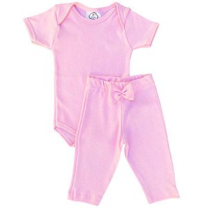 Conjunto Bebê Suedine Body e Calça Rosa Claro