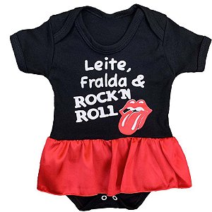 Body Vestido Bebê Leite, Fralda & Rock'n Roll