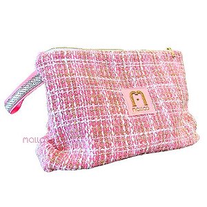 Clutch Tweed Rosa Chiclete