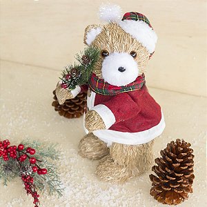 Urso Natalino de Isopor, Sisal e Tecido – 30cm