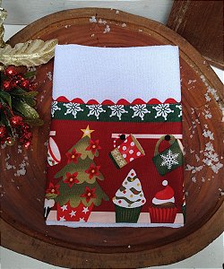 Pano de Prato Natalino – Árvore Natalina com Cupcake 69x42cm