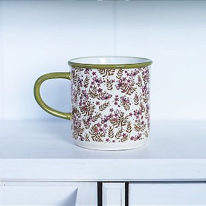 Caneca de Cerâmica Floral Verde 10 x 7cm