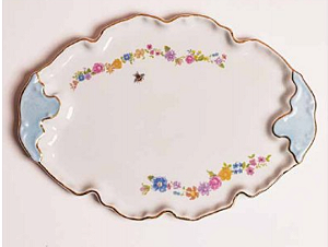 Bandeja de Porcelana Carol Detalhes em Azul - Manu Fisch 0,2 x 33,7 x 23,5cm