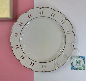 Prato Paris em Porcelana Vazado Arabescos Filete Ouro - Manu Fisch 26cm