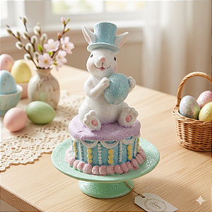 ENFEITE DECORATIVO COELHO DE CARTOLA NO BOLO EM RESINA 15CM - CANDY COLORS