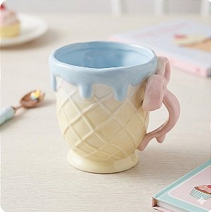 CANECA DE CERÂMICA AMARELA LAÇO ROSA 330 ML