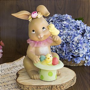 Coelha de Resina com Pintinhos 23 x 16cm