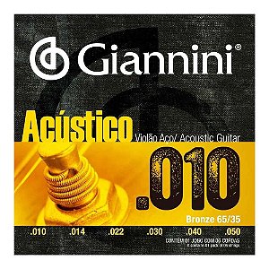 Encordoamento para Violão Aço 6 cordas Giannini Acústico Bronze GESWAM (.010 – .050)