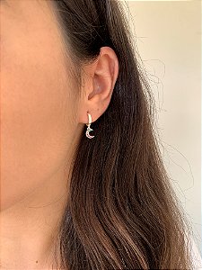 Brinco argola pingente de lua colors em Prata 925
