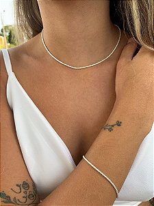 Kit colar e pulseira pipoca em Prata 925