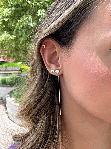 Piercing fake coração e bolinha em Prata 925