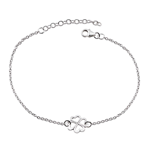Pulseira Trevo de 4 Folhas 16cm com extensor Prata 925