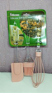 Kit Silicone Rosa - Espatula, Pincel e Fouet