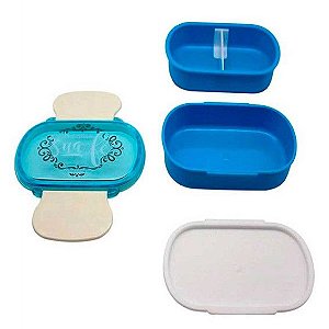 Marmita Box de Plástico c/ Divisória 450ml - Azul