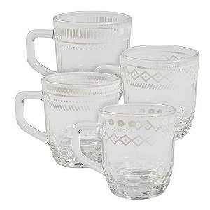 Conjunto 4 Canecas de Vidro 100ml cada - Estampa Etnica