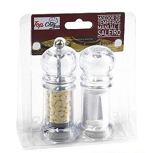Kit Moedor de Tempero Plastico 10cm com Saleiro