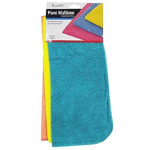 Kit 3 Panos Multiuso 30x30cm Microfibra - Cores Sortidas