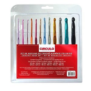 Kit de Agulhas de Crochê Aluminio Colorido 12 peças - Círculo