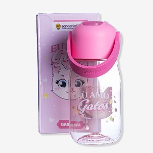 Garrafa Flip de Plástico Infantil 400ml - Eu Amo Gatos
