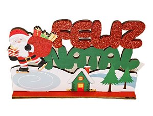 Placa de Mesa MDF Feliz Natal 18cm x 11,7cm