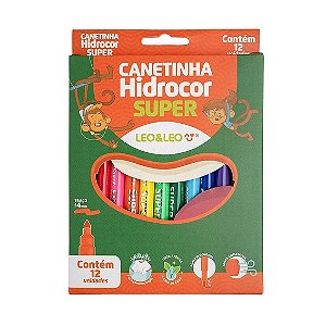 Canetinha Hidrocor Super 12 Cores Lavável Ponta 2mm - Leo&Leo