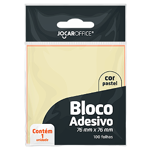 Bloco Adesivo Amarelo Pastel 76mm x 76mm 100 folhas - JOCAR OFFICE