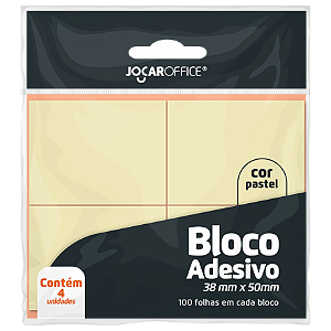 Bloco Adesivo Amarelo Pastel 38mm x 50mm com 4 Blocos de 100 folhas cada - JOCAR OFFICE